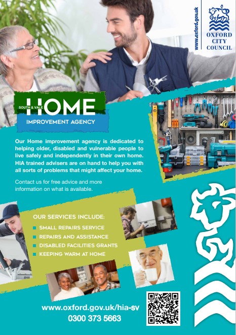 South and Vale home Improvement Agency poster. For help with jobs to make living at home easier for vulnerable people, call 03003735663Picture