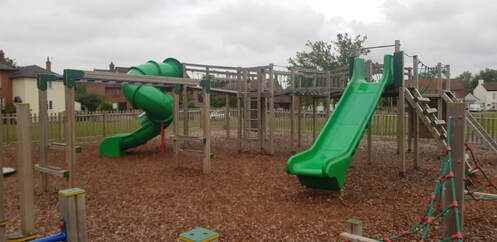 A view of the large climbing frame and slides